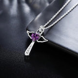 925 Silver Cross Violet Zircon Crystal Pendant Necklace Women Gift Jewelry