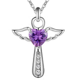 925 Silver Cross Violet Zircon Crystal Pendant Necklace Women Gift Jewelry