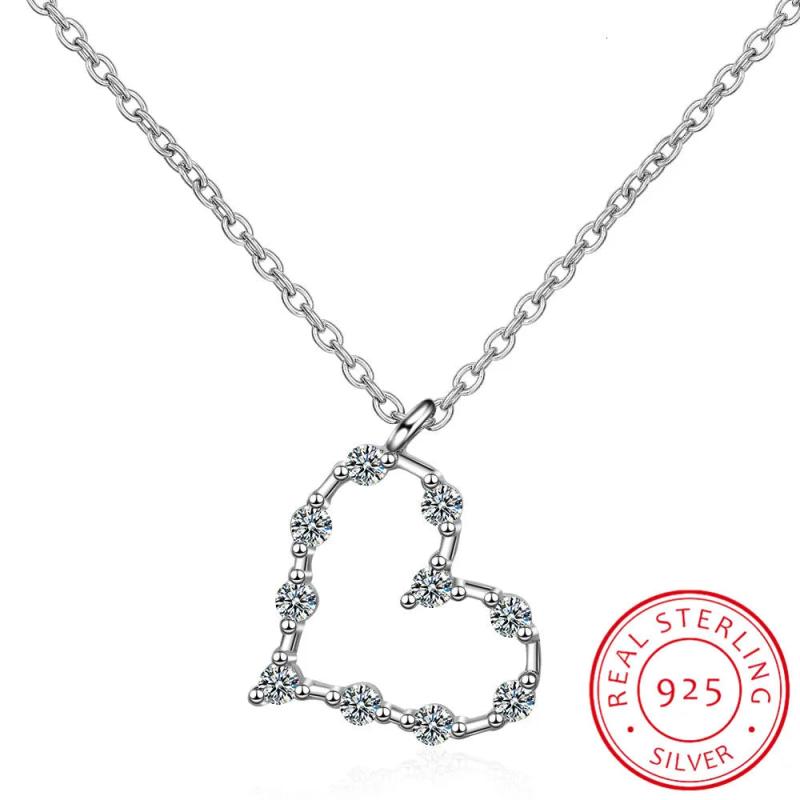 925 Silver Heart Pendant Necklace with Rhinestones