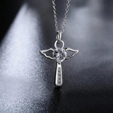 925 Sterling Silver Jesus Cross Necklace Angel Wings Heart Pendant