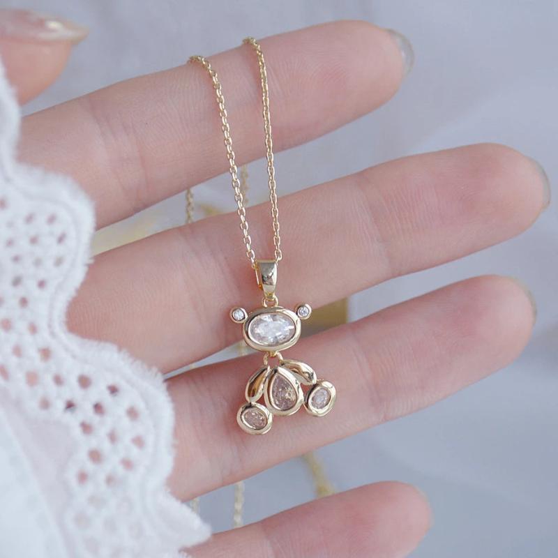 14K Bear Pendant Long Chain Necklace for Women Jewelry