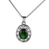 Silver 925 Oval Gemstone Pendant Necklace Ruby Emerald Clavicle Chain