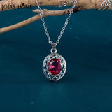 Silver 925 Oval Gemstone Pendant Necklace Ruby Emerald Clavicle Chain