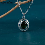Silver 925 Oval Gemstone Pendant Necklace Ruby Emerald Clavicle Chain