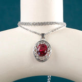 Silver 925 Oval Gemstone Pendant Necklace Ruby Emerald Clavicle Chain
