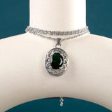 Silver 925 Oval Gemstone Pendant Necklace Ruby Emerald Clavicle Chain