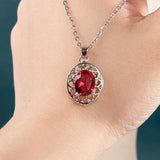 Silver 925 Oval Gemstone Pendant Necklace Ruby Emerald Clavicle Chain
