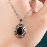 Silver 925 Oval Gemstone Pendant Necklace Ruby Emerald Clavicle Chain