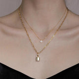 14K Gold Plated Star Moon Lock Necklace with Zircon