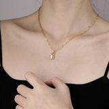 14K Gold Plated Star Moon Lock Necklace with Zircon