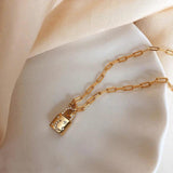 14K Gold Plated Star Moon Lock Necklace with Zircon