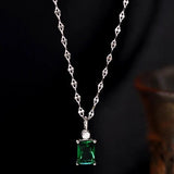 14K Plated Emerald Pendant Necklace Stainless Steel Chain