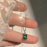 14K Plated Emerald Pendant Necklace Stainless Steel Chain