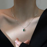 14K Plated Emerald Pendant Necklace Stainless Steel Chain