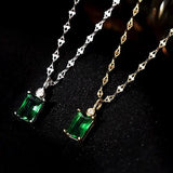 14K Plated Emerald Pendant Necklace Stainless Steel Chain