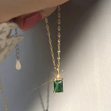 14K Plated Emerald Pendant Necklace Stainless Steel Chain
