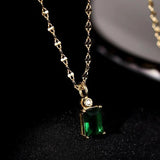 14K Plated Emerald Pendant Necklace Stainless Steel Chain