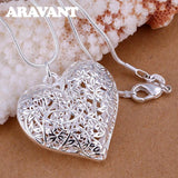 925 Silver Hollow Heart Pendant Necklace Chains For Women