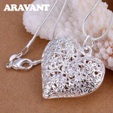 925 Silver Hollow Heart Pendant Necklace Chains For Women