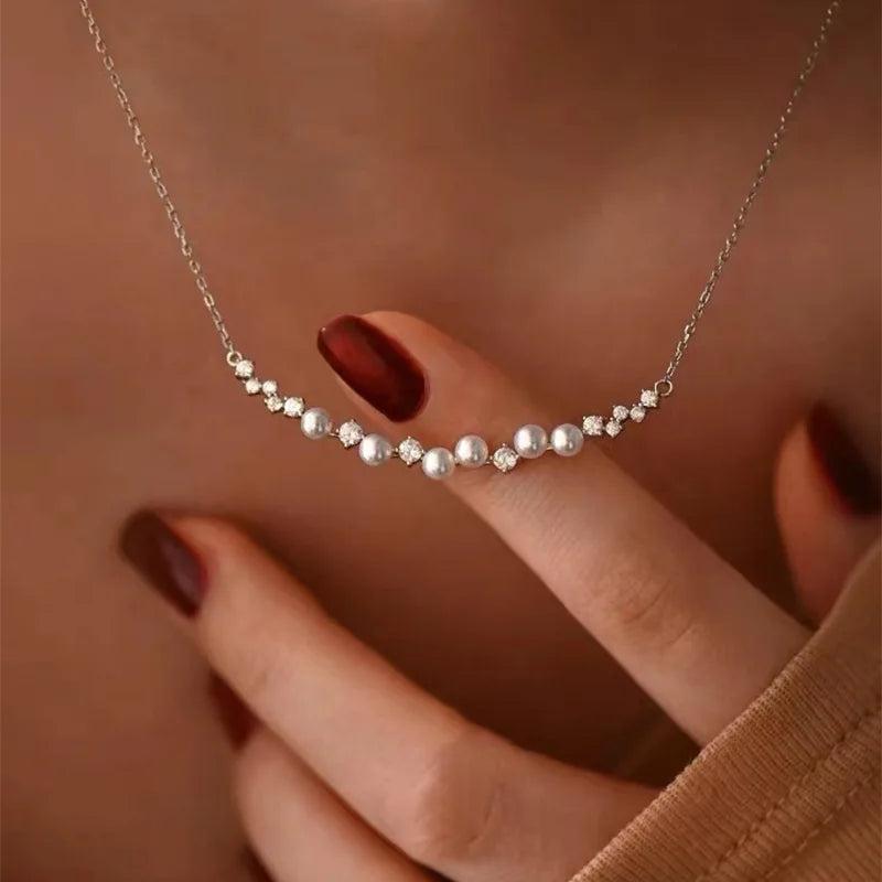 Freshwater Pearls Short Chain Necklace Vintage Silver Clavicle Chain