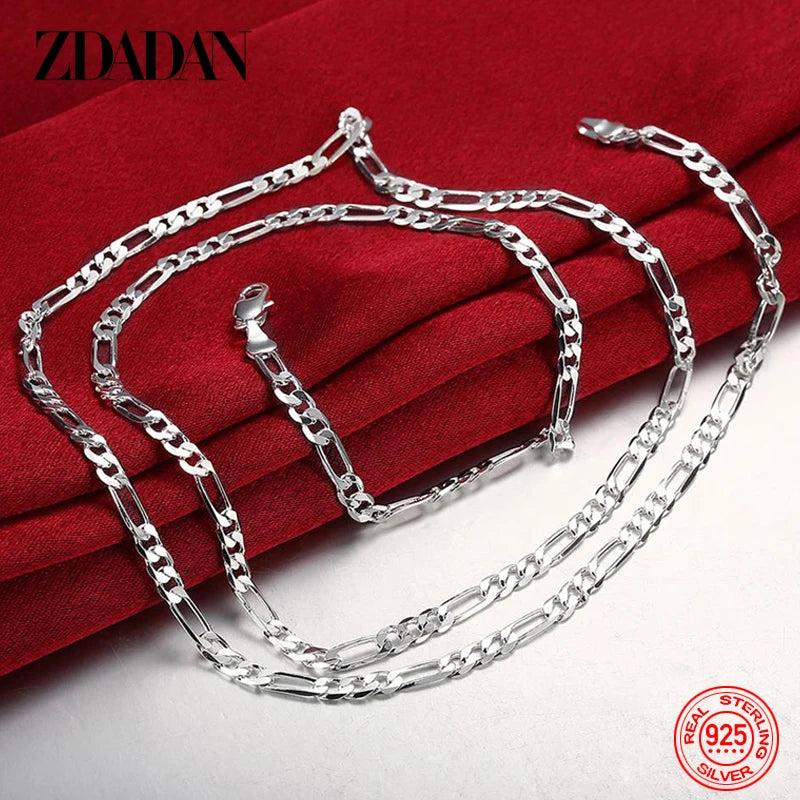 925 Sterling Silver 4MM Flat Necklace Men Women Party Accessory