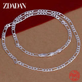 925 Sterling Silver 4MM Flat Necklace Men Women Party Accessory