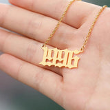 Old English Birth Year Necklace for Women - Stainless Steel