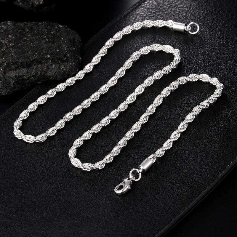 925 Silver 4MM Rope Chain Necklace 16-24 Inches