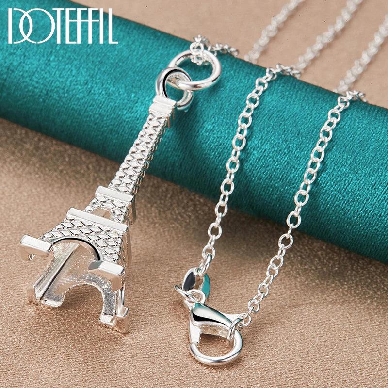 925 Silver Eiffel Tower Pendant Necklace 16-30 Inch Chain
