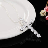 925 Silver Necklace Cross Pendant Zircon Crystal Jewelry