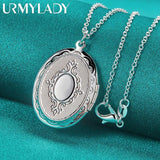 925 Silver Round Photo Frame Pendant Necklace with 16-30 Inch Chain