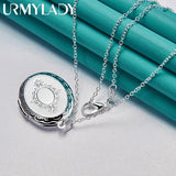 925 Silver Round Photo Frame Pendant Necklace with 16-30 Inch Chain