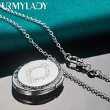 925 Silver Round Photo Frame Pendant Necklace with 16-30 Inch Chain