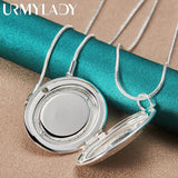925 Silver Round Photo Frame Pendant Necklace with 16-30 Inch Chain