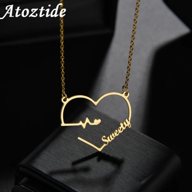 Heartbeat Nameplate Necklace Personalized for Women