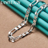 925 Silver 8MM Side Chain Necklace 20/24 Inch Women Wedding Party Jewelry