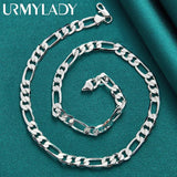 925 Silver 8MM Side Chain Necklace 20/24 Inch Women Wedding Party Jewelry