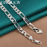 925 Silver 8MM Side Chain Necklace 20/24 Inch Women Wedding Party Jewelry