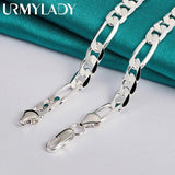 925 Silver 8MM Side Chain Necklace 20/24 Inch Women Wedding Party Jewelry