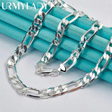 925 Silver 8MM Side Chain Necklace 20/24 Inch Women Wedding Party Jewelry