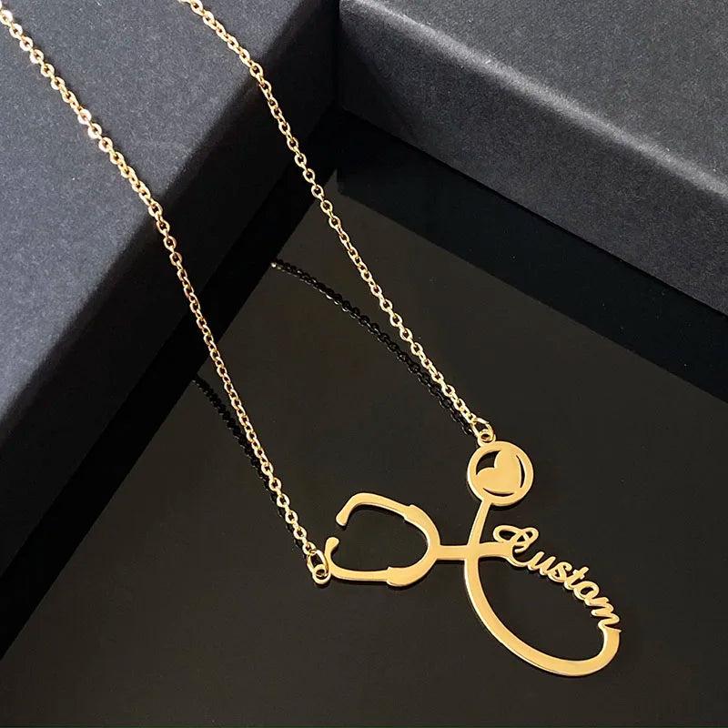 Stethoscope Name Necklace For Women Men Silver Name Necklace