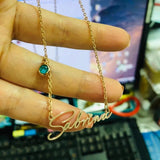 Birthstone Name Necklace Stainless Steel Personalized Month Stone Nameplate