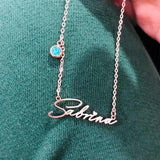 Birthstone Name Necklace Stainless Steel Personalized Month Stone Nameplate