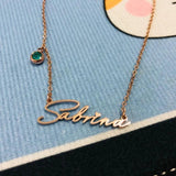 Birthstone Name Necklace Stainless Steel Personalized Month Stone Nameplate
