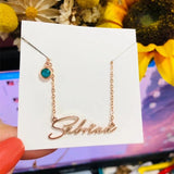 Birthstone Name Necklace Stainless Steel Personalized Month Stone Nameplate