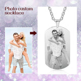 Stainless Steel Engraved Photo Necklace Dog Tag ID Name Pendant