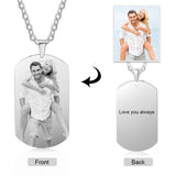 Stainless Steel Engraved Photo Necklace Dog Tag ID Name Pendant
