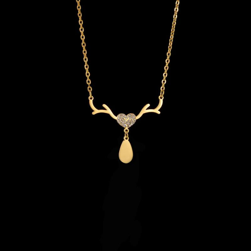 Personalized Engrave Antlers Heart Name Necklace for Women
