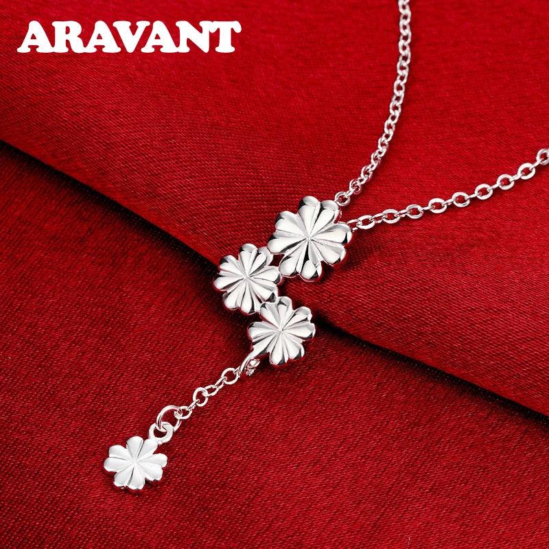 925 Silver Flowers Long Chain Necklace For Women