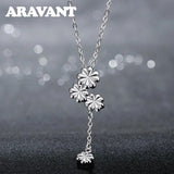 925 Silver Flowers Long Chain Necklace For Women